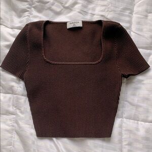 Babaton Brown Ribbed Knit Top